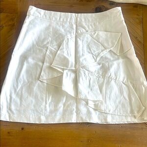 Linen Lux White Asymmetrical Ruffle Skirt